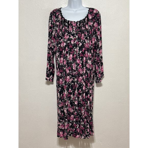 Eileen West Nightgown M Black Pink Floral Lace Tradwife Modest Coquette Cottage - Picture 1 of 12